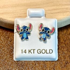 Kids Blue Character Stud Earrings in 14K Gold with Ball Screw